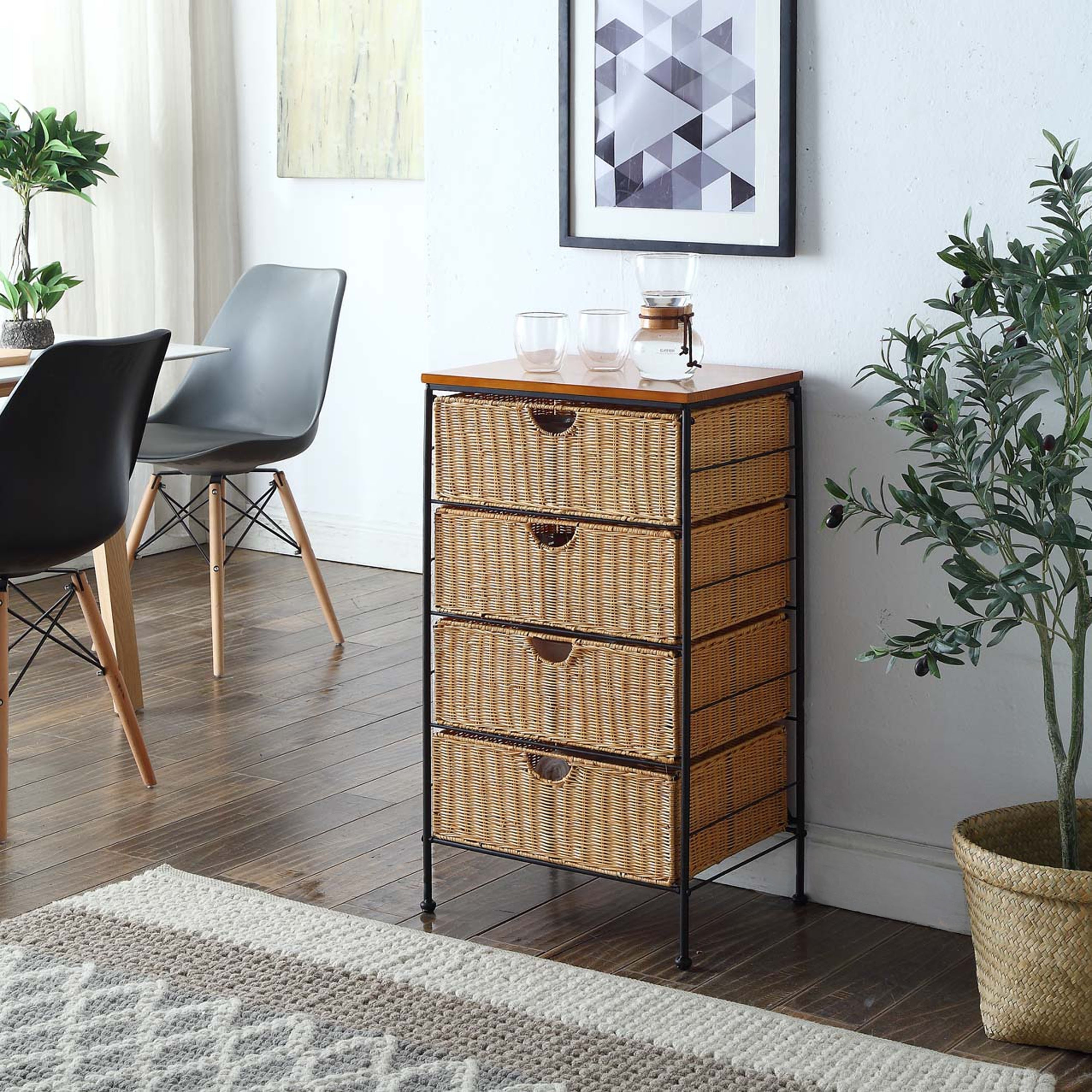 Shop 4 Drawer Chest With Honey Colored Wicker And Black Metal