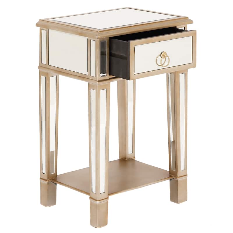 Christie Glam Mirror Side Accent Table Nightstand with Drawer
