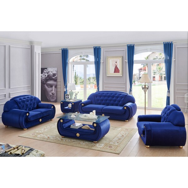 Luca Home Blue Fabric 3-piece Living Room Set
