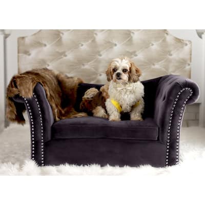 Dachshund Grey Velvet Tutfted Nailhead Trim Pet Couch