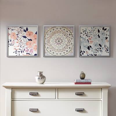 Intelligent Design Summer Bliss Silver Framed Floral Medallion 3-piece Wall Decor Set