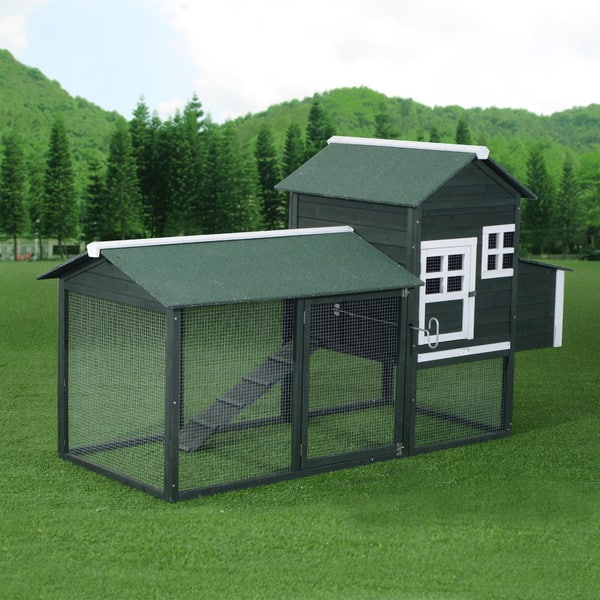 Shop Pawhut Green Wooden Backyard Poultry Hen House Chicken Coop