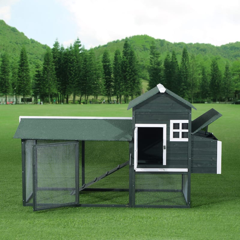 Pawhut Green Wooden Backyard Chicken Coop