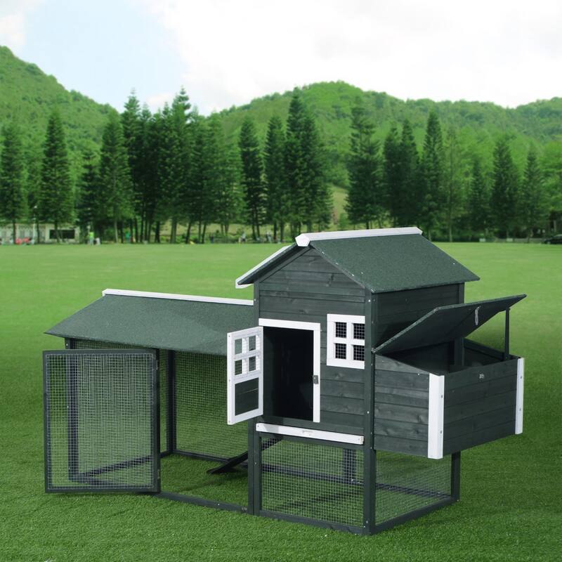 Pawhut Green Wooden Backyard Chicken Coop