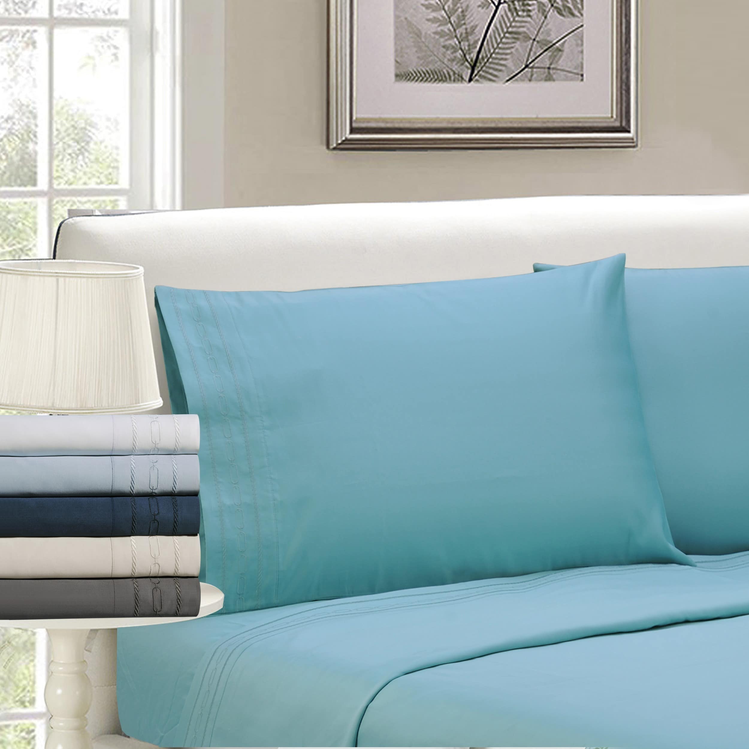 Split Bed Sheet Set All Size 1000 TC Egyptian Cotton Turquoise Solid 5 PCs
