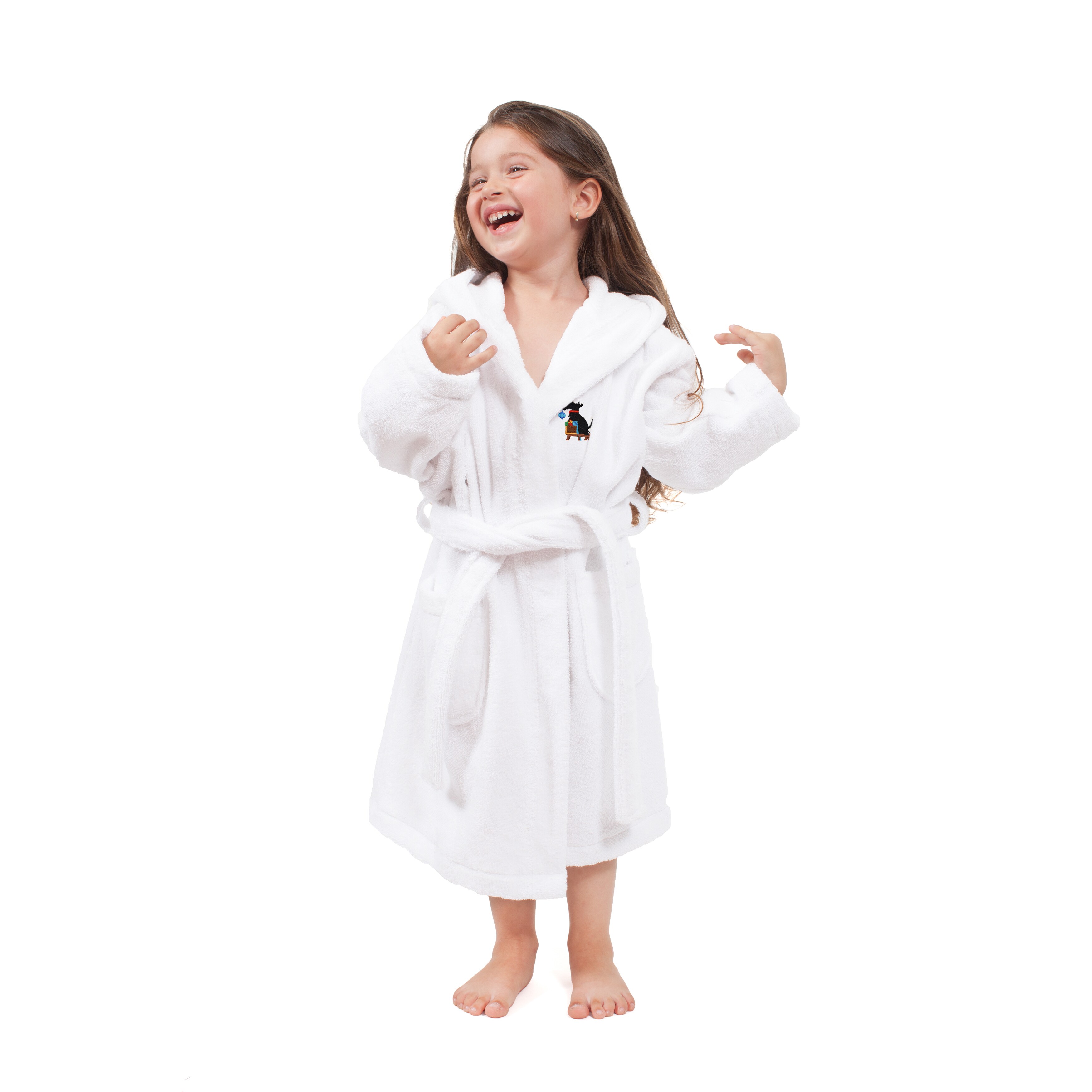 white dog robe