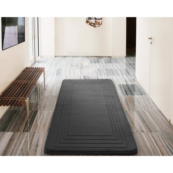 VCNY Hotel Bordered Foam Cushioned Microfiber Bath Rug (24 x 60 inches)