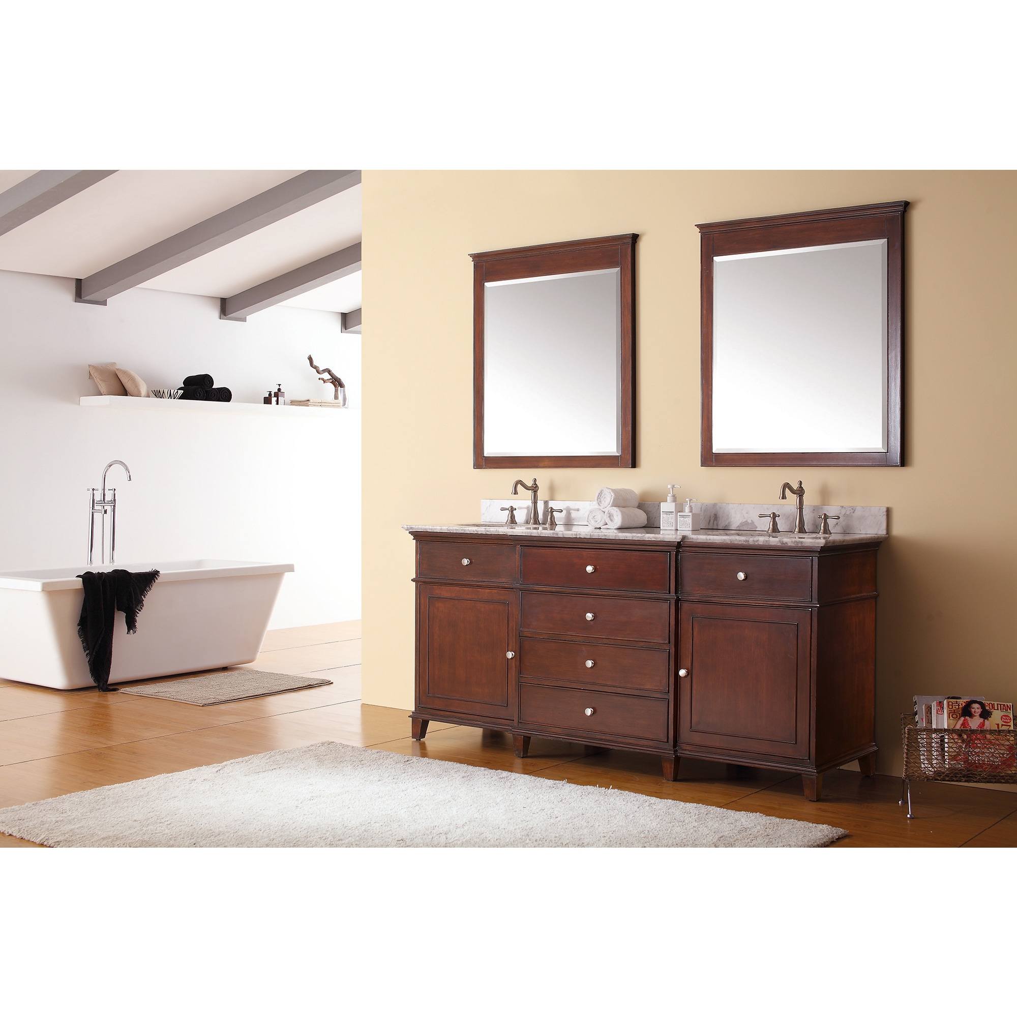 Shop Avanity Windsor Walnut 72 Inch Double Vanity Free Shipping