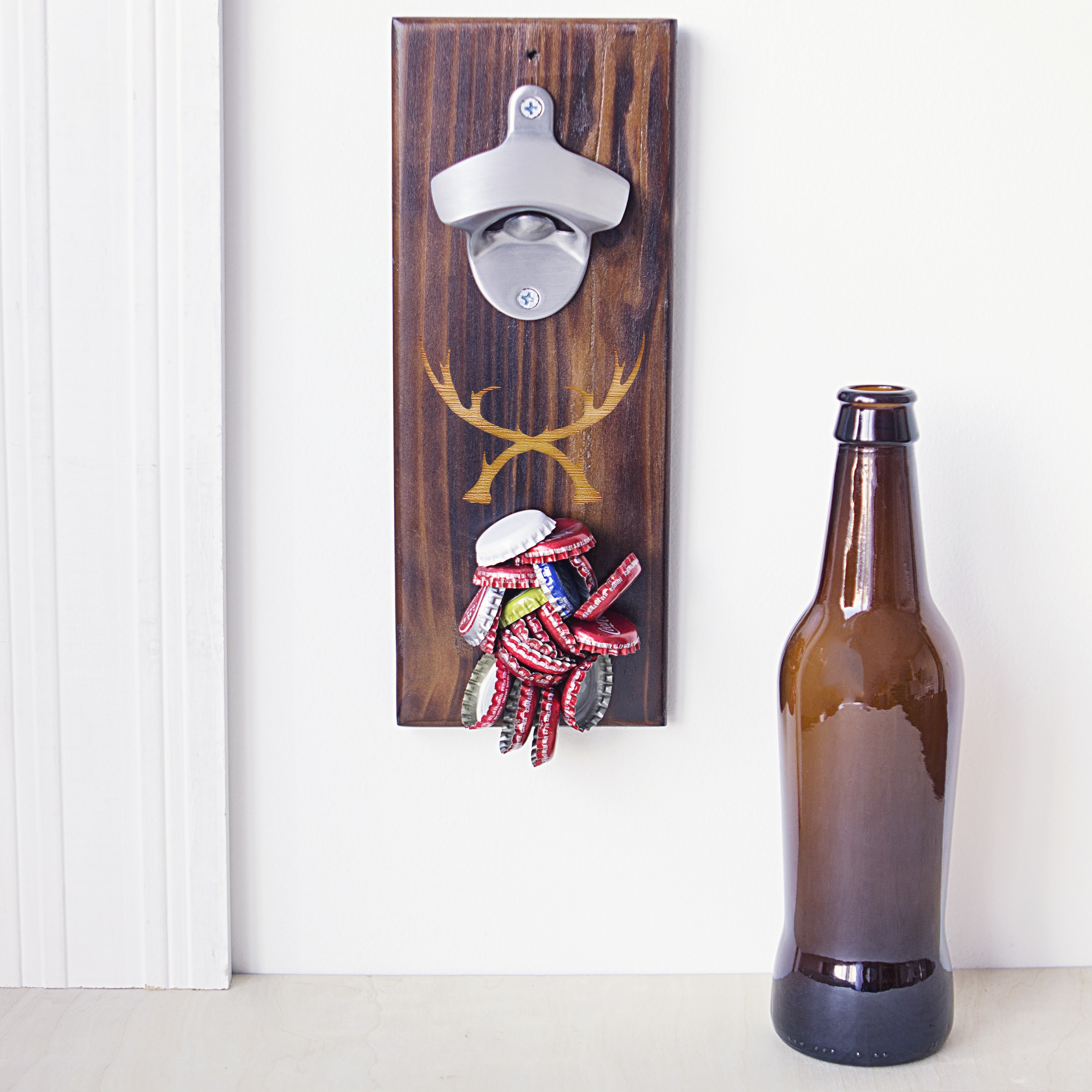 Rustic Wall Mounted Bottle Opener Bottle Cap Catcher, Jar Beer