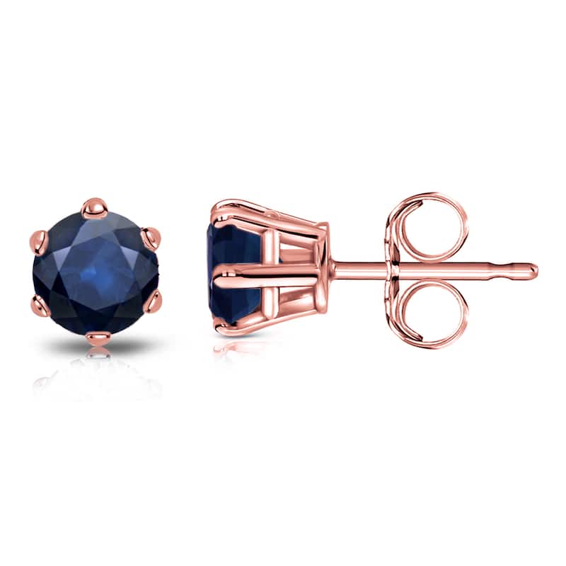 Auriya 14k Gold Round Sapphire Solitaire Stud Earrings 3/4ct TGW 6-Prong