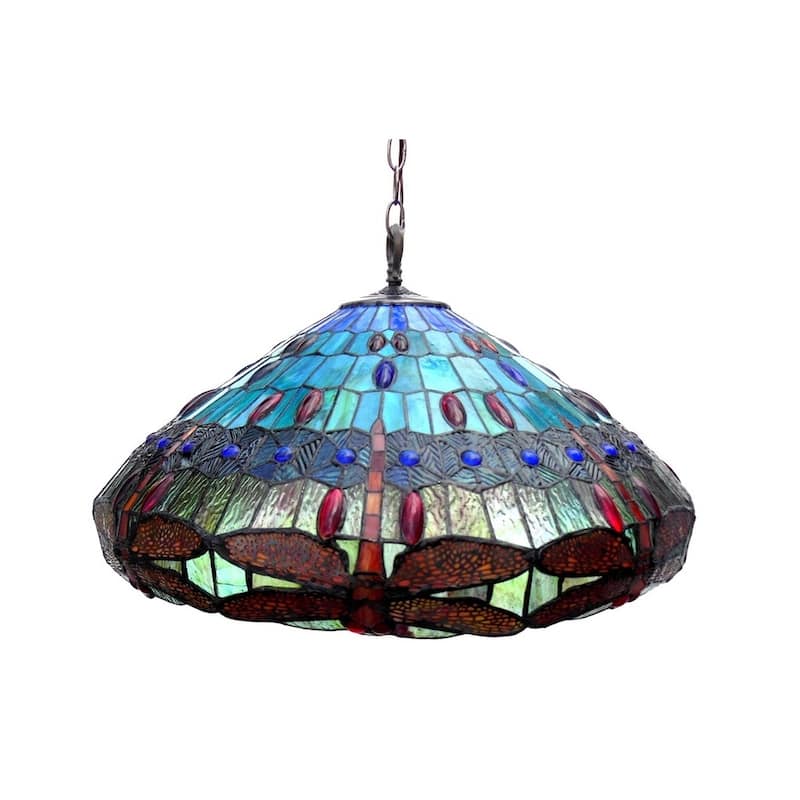 Tiffany Style Dragonfly Design 3-light Antique Bronze Pendant Light