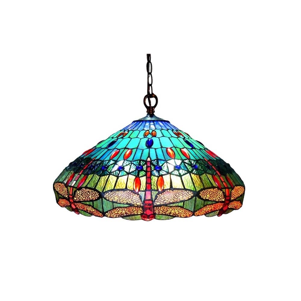 Tiffany Style Dragonfly Design 3-light Antique Bronze Pendant Light