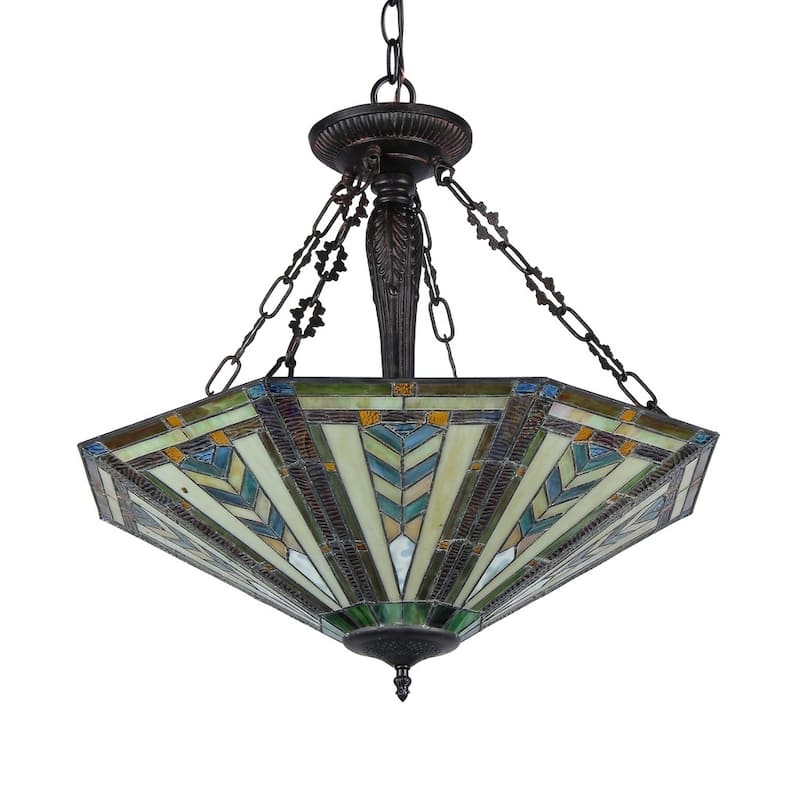 Tiffany Style Mission Design 3-light Antique Bronze Inverted Pendant