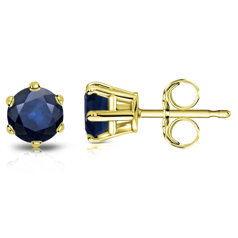Auriya 14k Gold Round Sapphire Solitaire Stud Earrings 1ct TGW 6-Prong