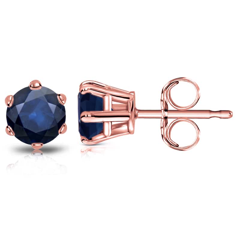 Auriya 14k Gold Round Sapphire Solitaire Stud Earrings 1 1/2ct TGW 6-Prong