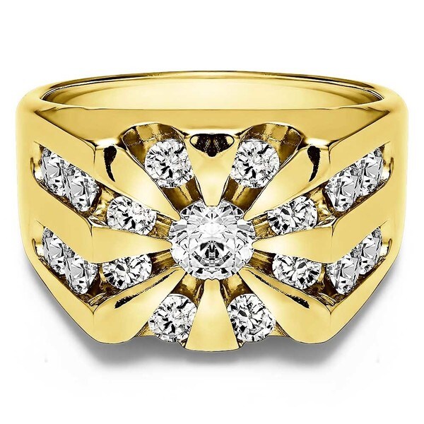 Shop TwoBirch 14k White Gold Men&#39;s 3ct TDW Diamond Round Sunburst Ring - Free Shipping Today ...
