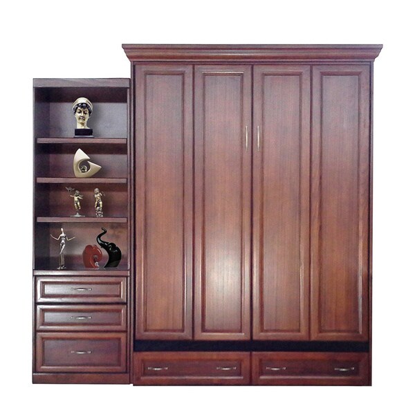 Queen Paris Murphy Bed with Drawer Bookcase in Cherry Finish - 19322053 ...