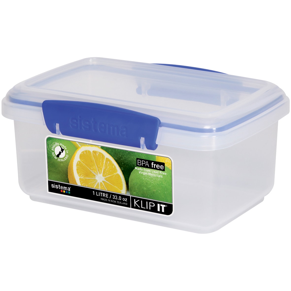 Sistema 1600 Rectangular Klip It Food Container, Clear, 33 oz