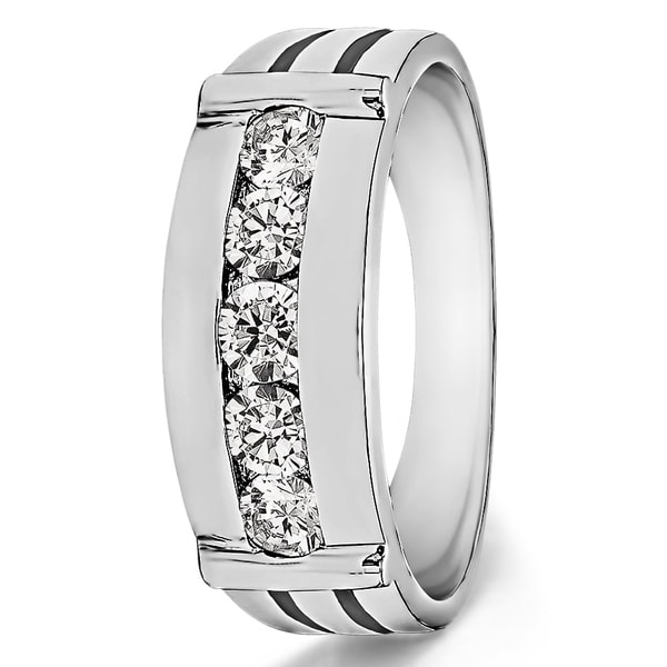 TwoBirch Sterling Silver Channel Set Men's 1/5ct TDW Diamond Ring