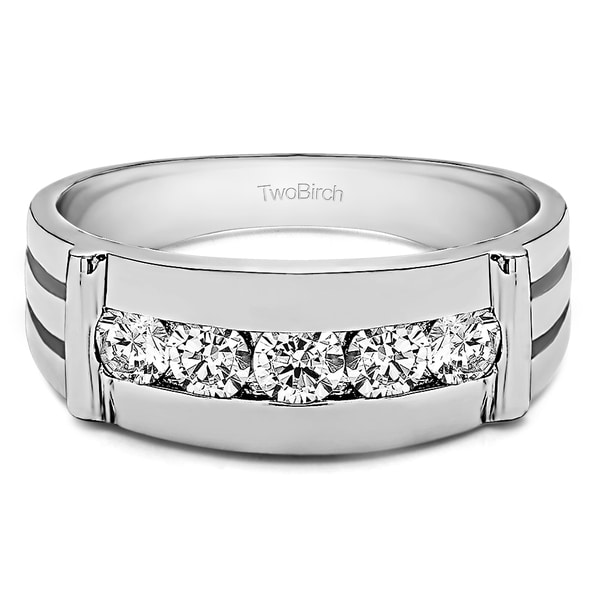 TwoBirch Sterling Silver Channel Set Men's 1/5ct TDW Diamond Ring