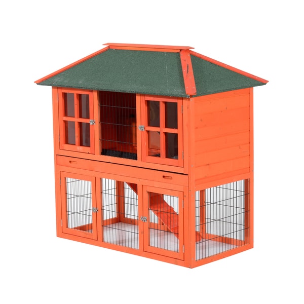 Pawhut 50inch 2Story Wooden Rabbit Hutch Golden Red Free Shipping