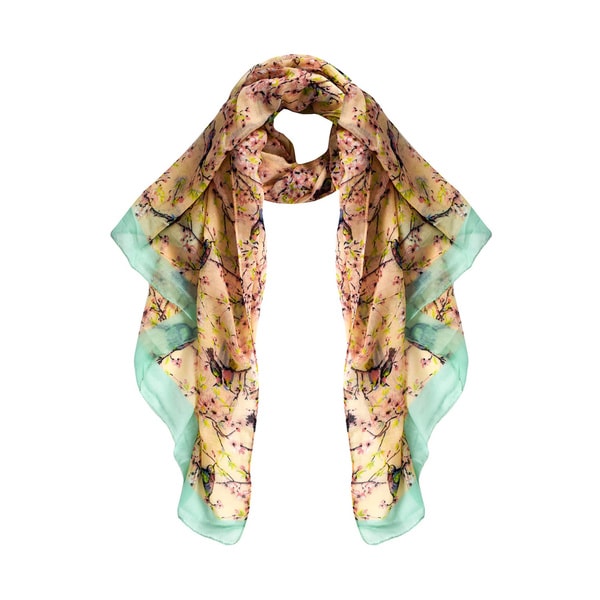 Peach Couture Pretty Vintage Multicolored Fabric/Viscose Floral Blossom Hummingbird Print Light Sheer Scarves. Opens flyout.