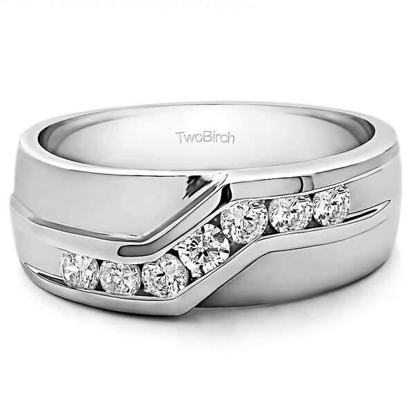 Twobirch Sterling Silver Men S Wedding Ring With Created Twobirch Sterling Silver Men X27 S Wedding Ring With Created Moissanite 0 42