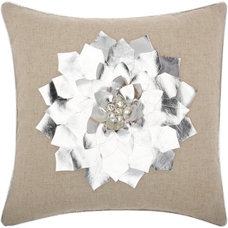 Mina Victory Home For The Holiday Metallic Pointsettia 16" x 16" Silver Indoor Throw Pillow