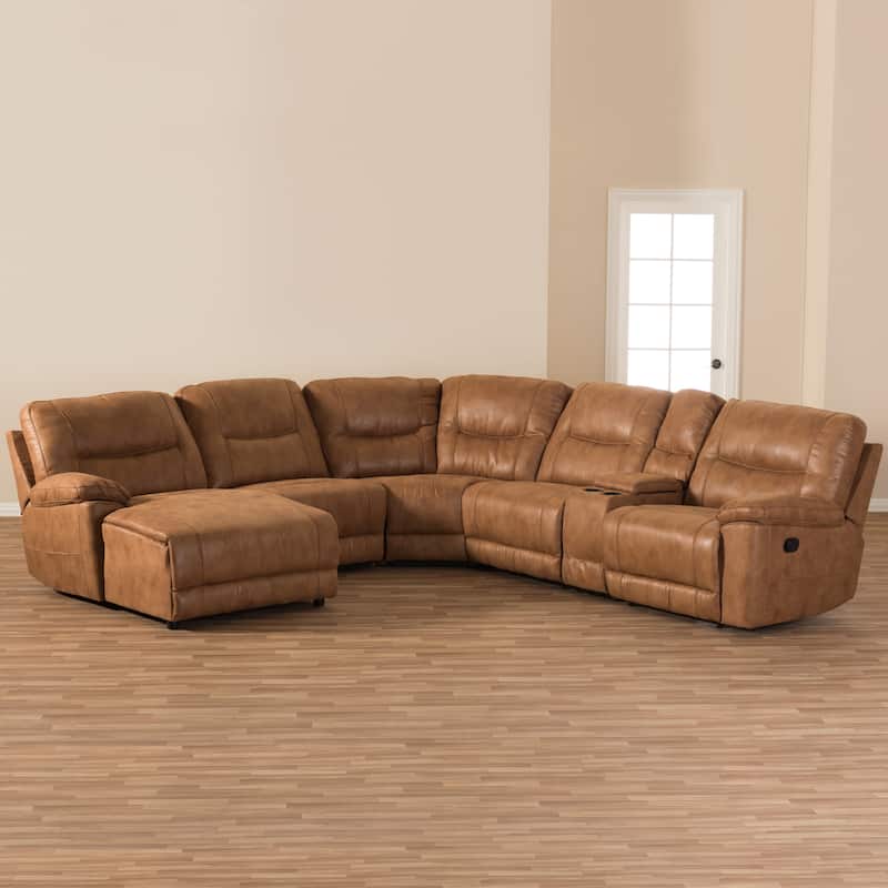 Baxton Eukleides 6-pc. Light Brown Palomino Suede Reclining Corner Sectional Set