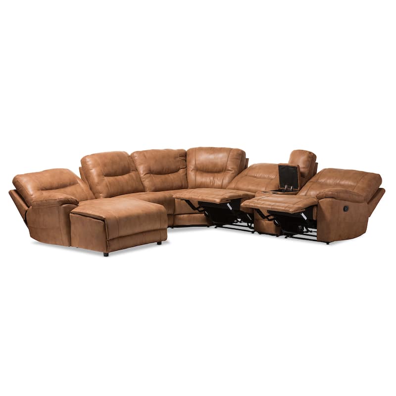 Baxton Eukleides 6-pc. Light Brown Palomino Suede Reclining Corner Sectional Set