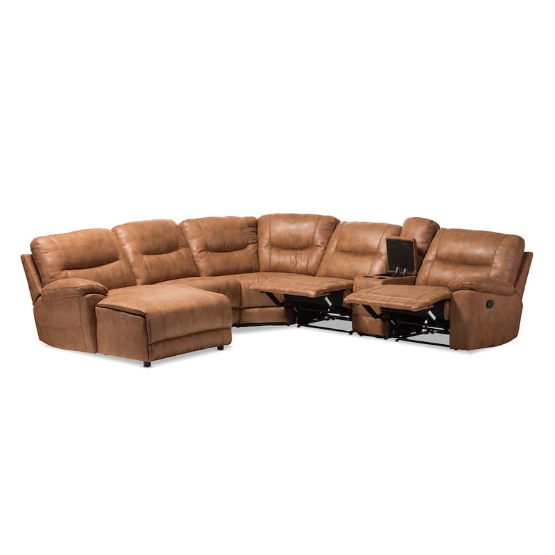 Baxton Eukleides 6-pc. Light Brown Palomino Suede Reclining Corner Sectional Set
