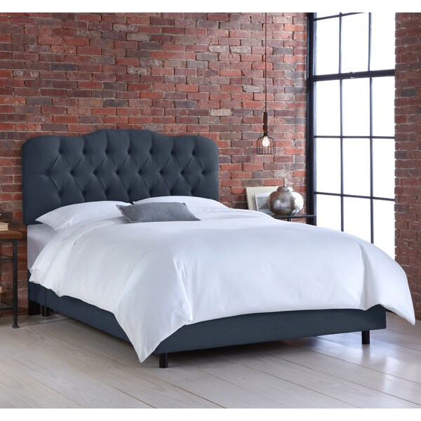 Skyline Tufted Navy Linen Bed