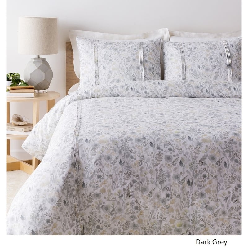 Alai Cotton Duvet Set - California King/King - 3 Piece - Grey/Off-White