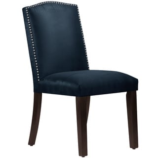 Skyline Furniture Nail Button Camel Back Dining Chair in Microsuede Navy