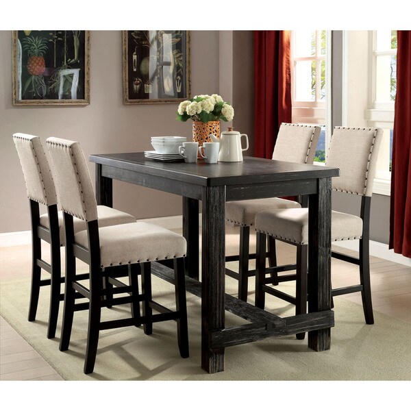 Furniture of America Telara Contemporary Antique Black 25-inch Counter Height Chair (Set of 2 