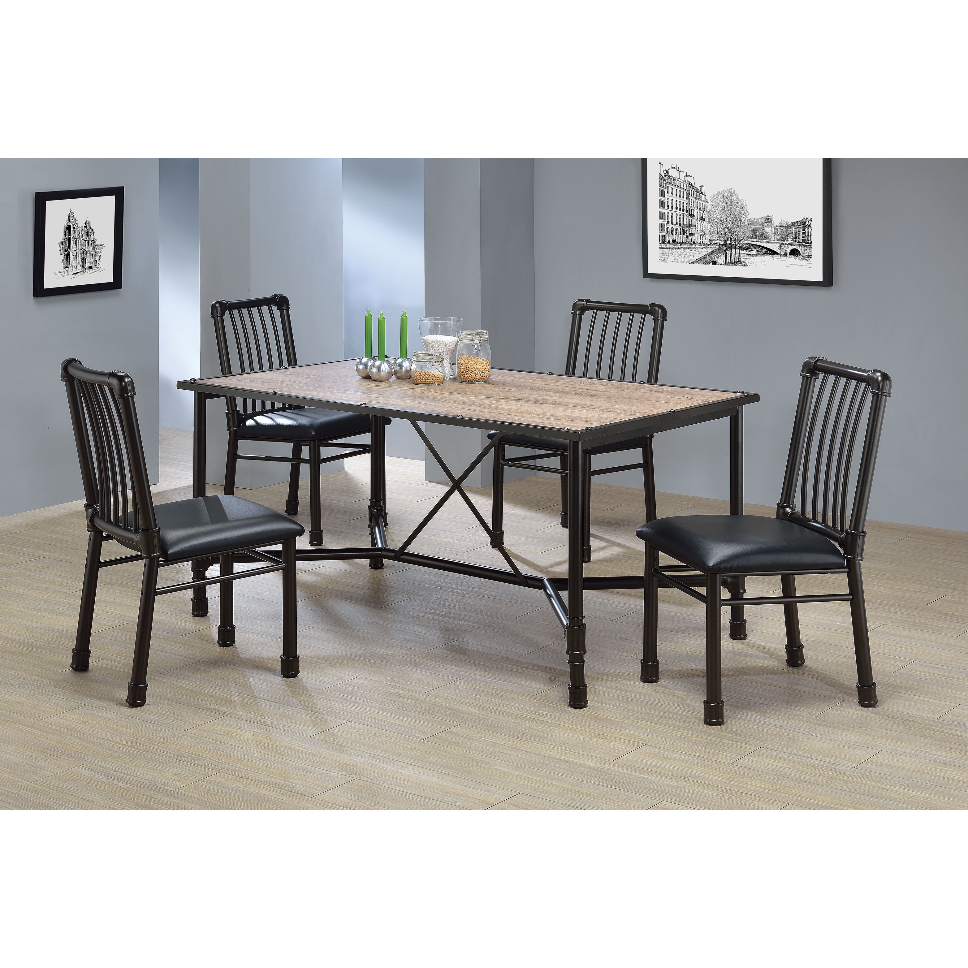 Caitlin Oak Black Dining Table Rustic 840412046032 Caitlin Oak Black Dining Table Rustic