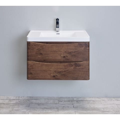 Eviva Smile 30 inch Rosewood Wall Mount Modern Bathroom Vanity with White Integrated Acrylic Top