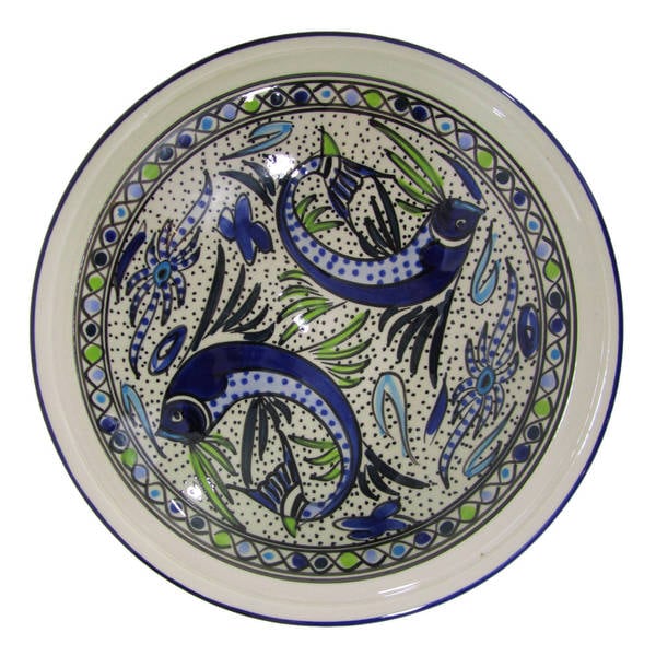 Shop Handmade Le Souk Ceramique Aqua Fish Design Medium Stoneware ...