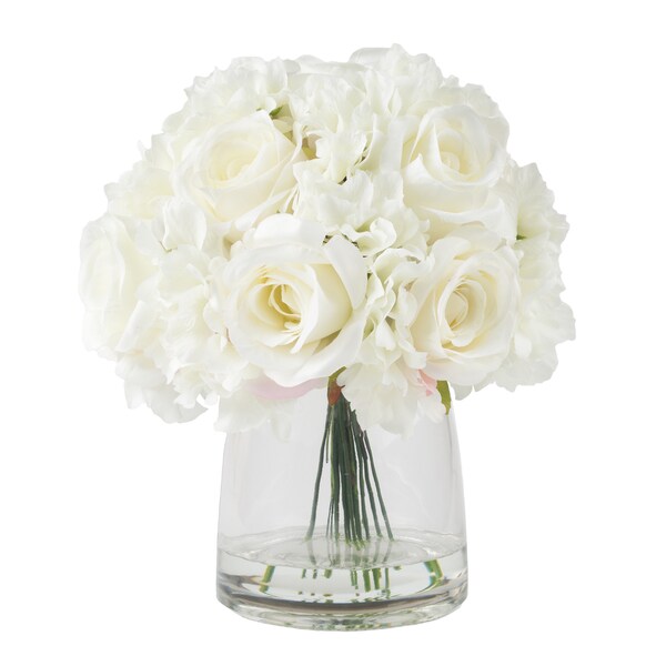 pure garden hydrangea and rose artificial floral arrangemen