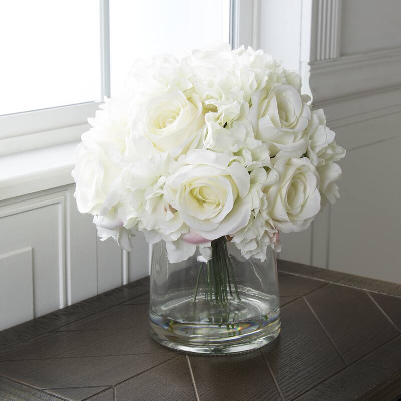 Pure Garden Floral Arrangement in Vase, Cream - 10 x 10 x 11.5