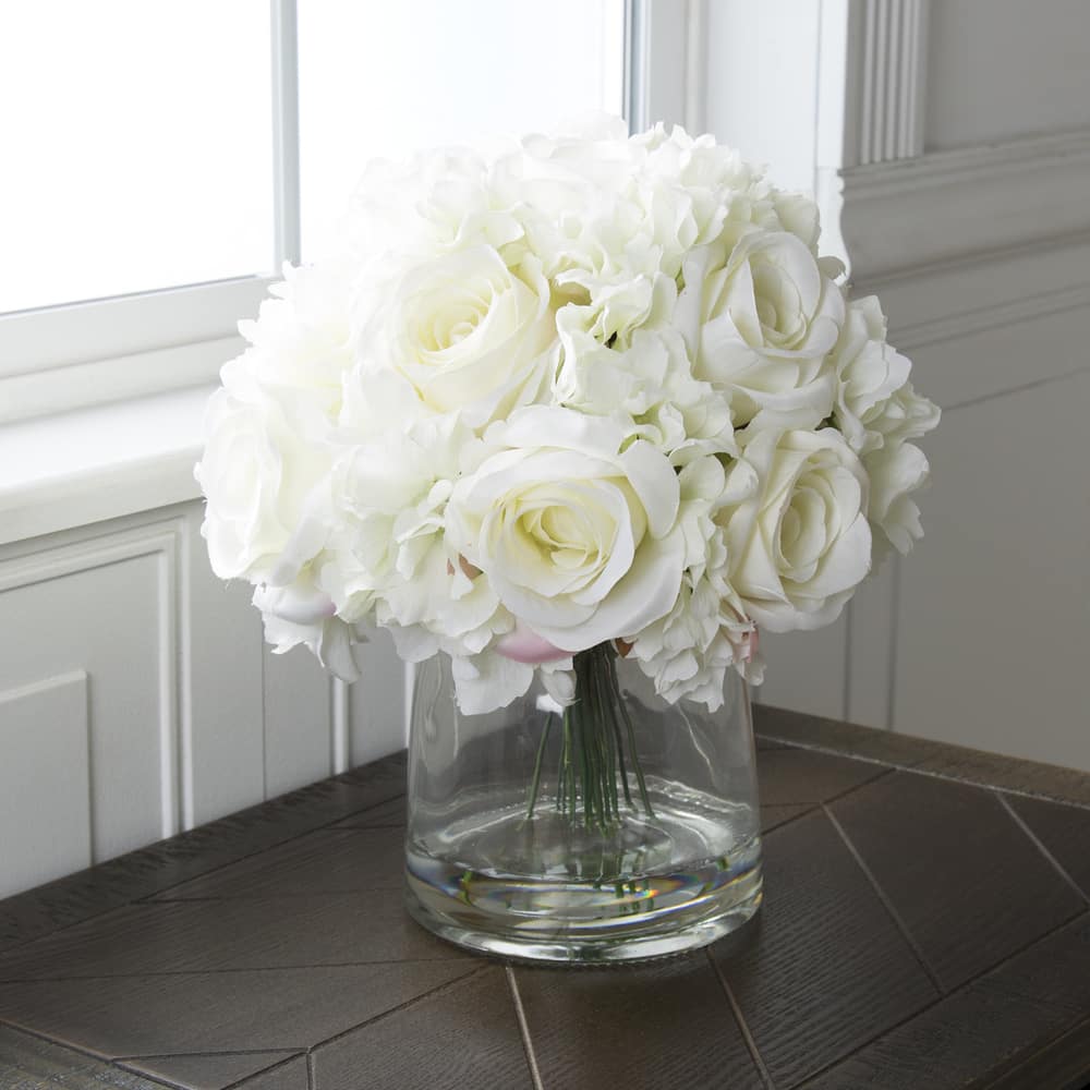 Pure Garden Floral Arrangement in Vase, Cream - 10 x 10 x 11.5