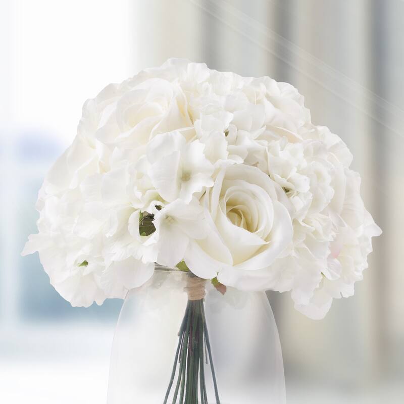 Pure Garden Floral Arrangement in Vase, Cream - 10 x 10 x 11.5