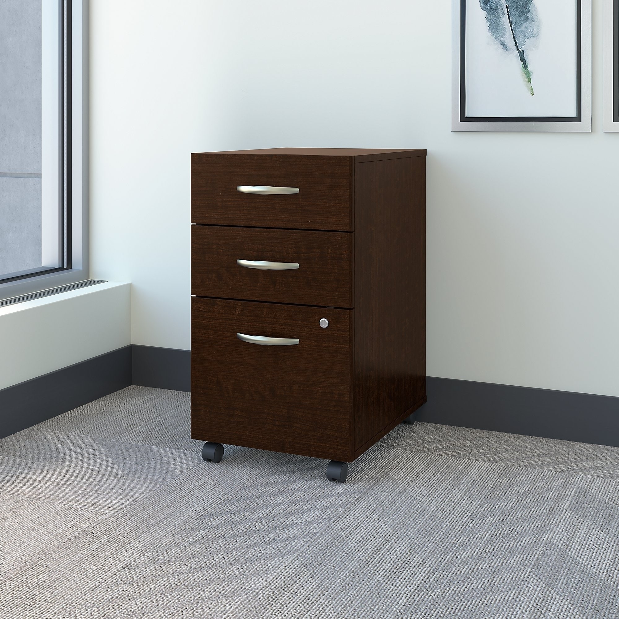 Shop Series C 3 Drawer Mobile File Cabinet In Mocha Cherry On Sale Overstock 12525240