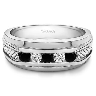 twobirch 10k white gold classic mens wedding ring with designer shank with black and white diamonds - Mens Diamond Wedding Rings twobirch 10k white gold classic mens wedding ring with designer shank with black and white diamonds - Mens Diamond Wedding Rings