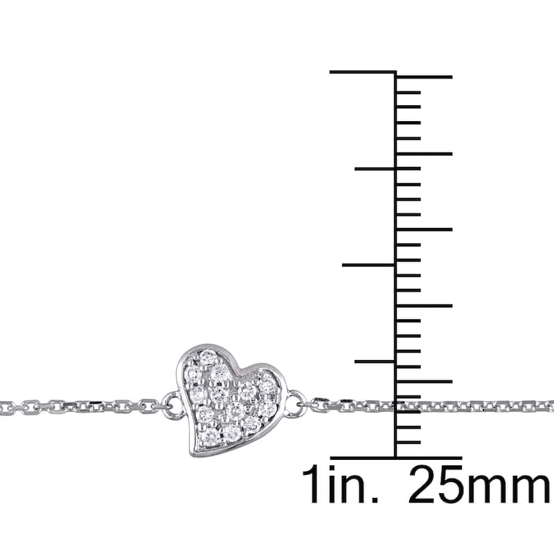Miadora 1/10ct TDW Diamond Clustered Heart Charm Bracelet in 14k White Gold
