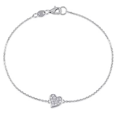 Miadora 1/10ct TDW Diamond Clustered Heart Charm Bracelet in 14k White Gold