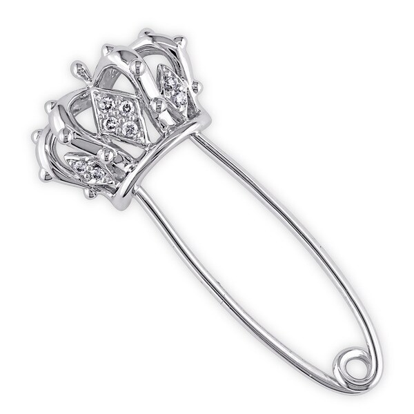 Miadora 18k White Gold Diamond Accent Crown Brooch for Baby (G-H, SI1-SI2)