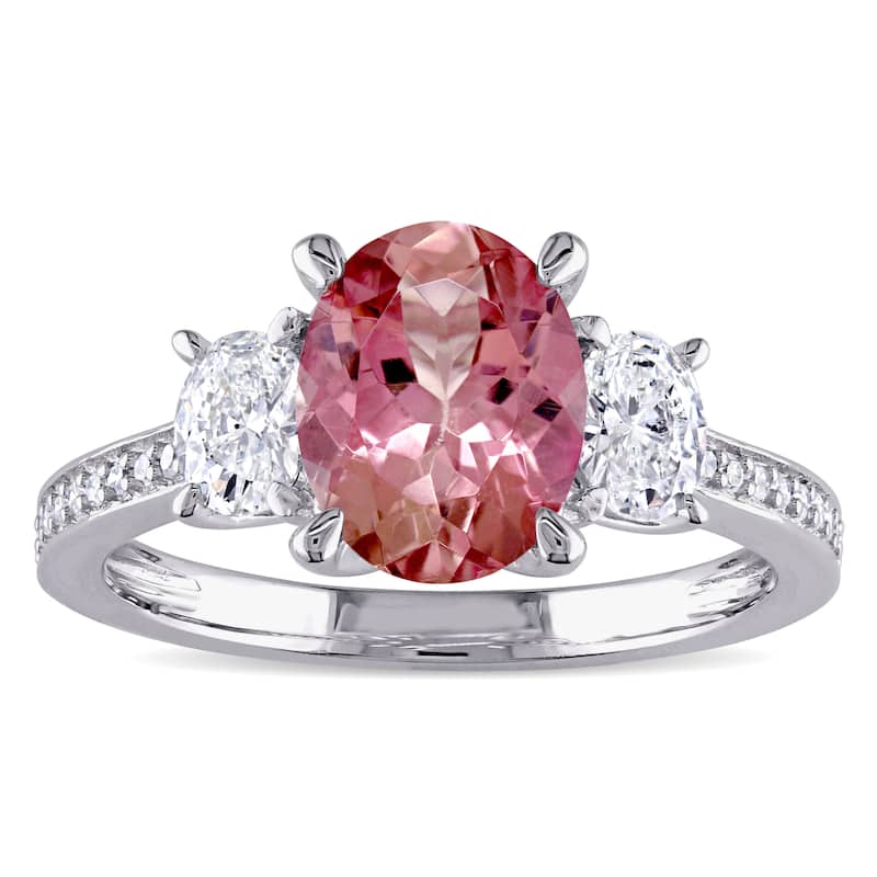 Miadora Signature Collection 14k White Gold Pink Tourmaline and 5/8ct TDW Oval and Round Diamond Eng - 6