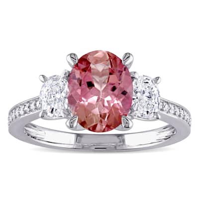 Miadora Signature Collection 14k White Gold Pink Tourmaline and 5/8ct TDW Oval and Round Diamond Eng