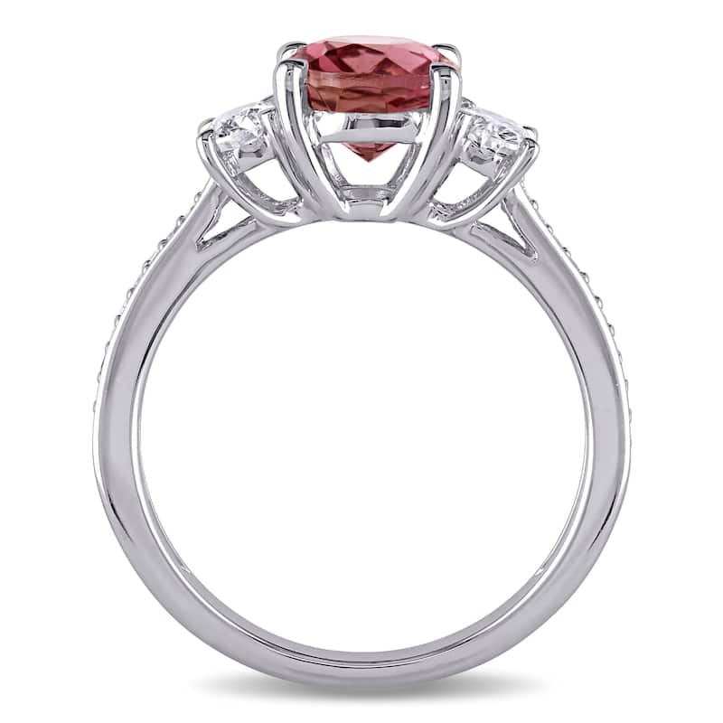 Miadora Signature Collection 14k White Gold Pink Tourmaline and 5/8ct TDW Oval and Round Diamond Eng